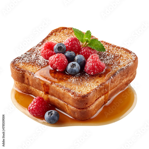 Delicious French Toast Topped With Fresh Berries and Syrup Served on a Plate