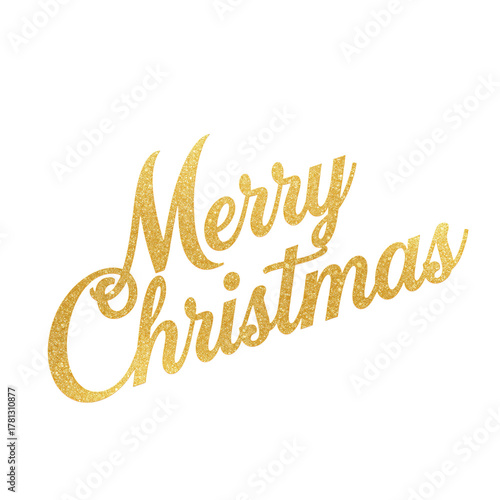 Merry Christmas Greeting Written in Sparkling Gold Letters Against a Plain Ba...