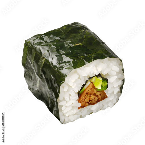 Sushi Roll With Rice, Vegetables, and a Crispy Filling Prepared in a Simple S...