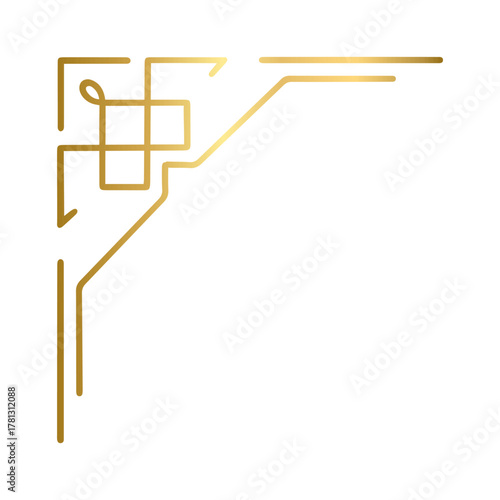 Golden geometric corners frames doodle.  Vintage decorative angle border, Wedding design elements, decoration. Hand drawn vector illustration isolated on a transparent background