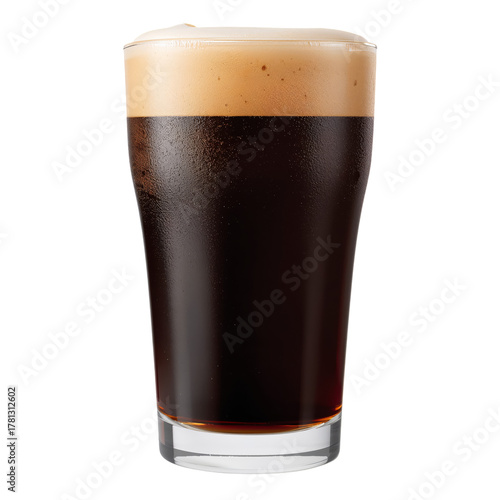 Dark Beer Served in a Clear Glass on a Wooden Table in a Casual Setting.