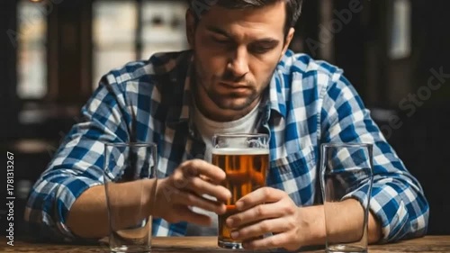 Wallpaper Mural Melancholic Caucasian male with beer at bar, expressing sadness and despondency. Shows burden, loneliness, regret, disappointment, and internal conflict Torontodigital.ca