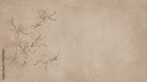 Delicate flower sketch on textured background with ample copy space