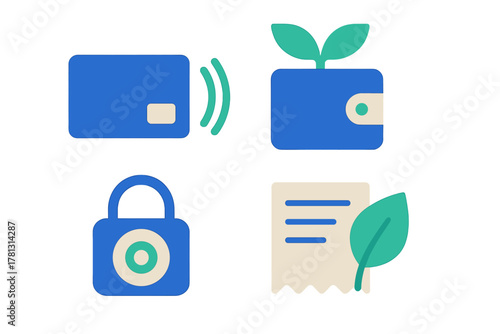 Modern symbols for sustainable finance, secure digital transactions, and eco-friendly payment