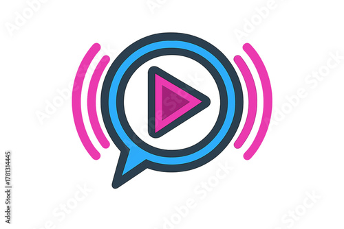 Colorful symbol of media playback and streaming communication within a dialogue bubble