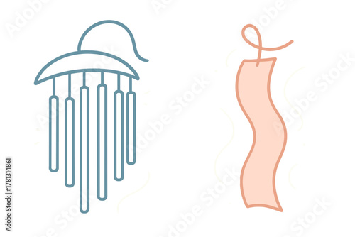 Traditional Japanese furin wind chime and wavy tanzaku paper streamer