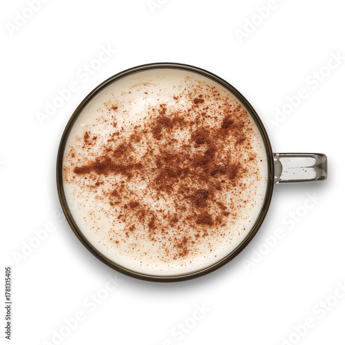 Creamy Coffee Topped With Cinnamon in a Simple Mug Presented From Above