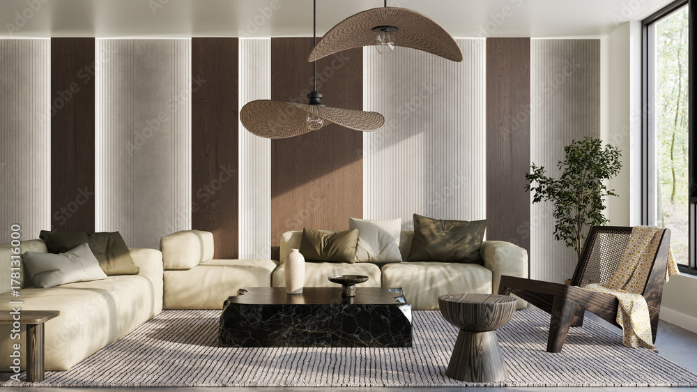 Naklejka premium Large luxury modern bright interiors Living room mockup illustration 3D rendering image