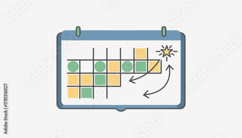 A planner open to a monthview with highlighted dates emphasizing scheduling and time management in the goalsetting process.