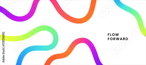 Abstract background with colorful wavy lines on a white surface flow forward text on the right