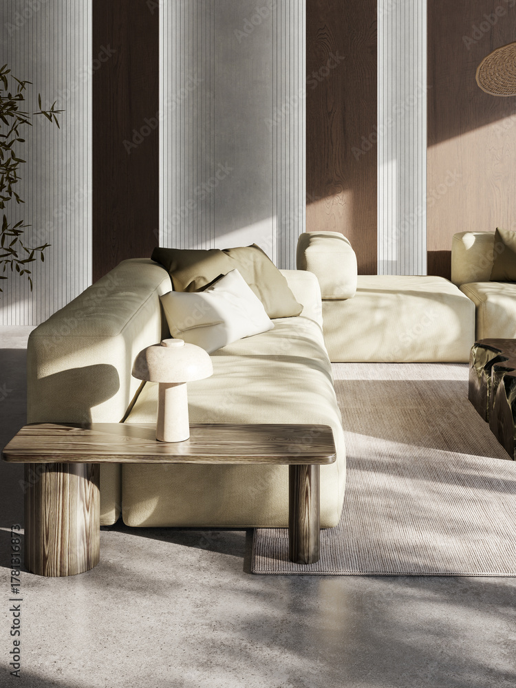 Fototapeta premium Large luxury modern bright interiors Living room mockup illustration 3D rendering image