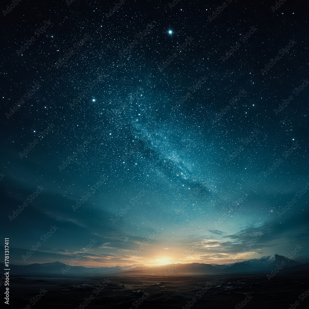 Naklejka premium Beautiful night sky with a bright sun in the middle. The sky is filled with stars and the sun is shining brightly
