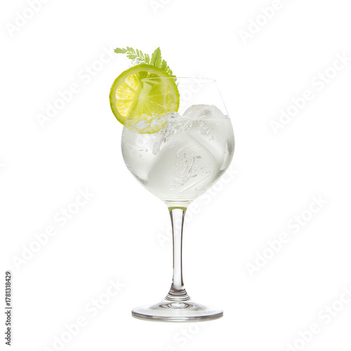Refreshing Cocktail in a Glass With Ice and Lime Slice During a Warm Summer Day.