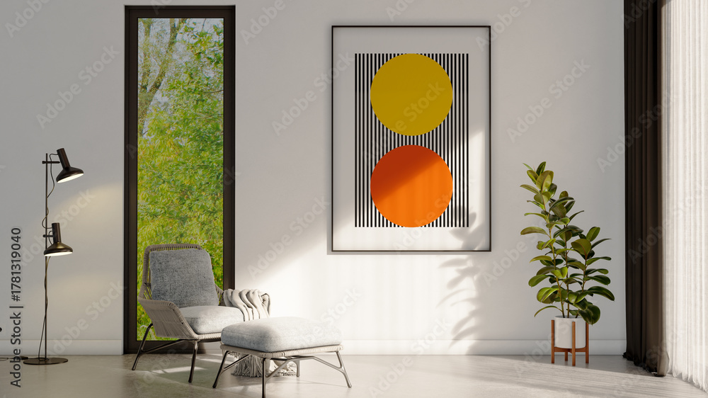 Naklejka premium Large luxury modern bright interiors Living room mockup illustration 3D rendering image