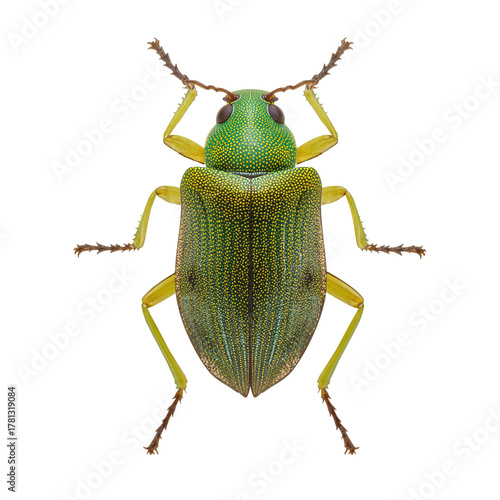 Colorful Green Beetle on White Background Displaying Vibrant Details and Stru...