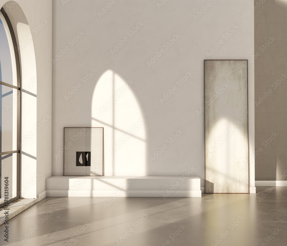 Naklejka premium Large luxury modern bright interiors Living room mockup illustration 3D rendering image