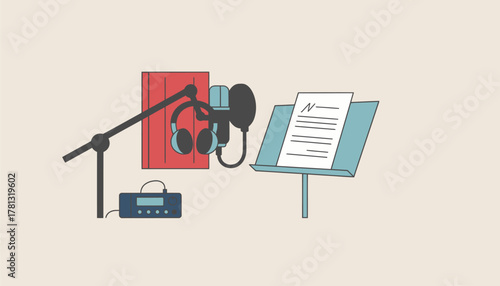 A microphone set up in a home studio waiting for the vocalist to capture the essence of freshly written lyrics in a recording session.