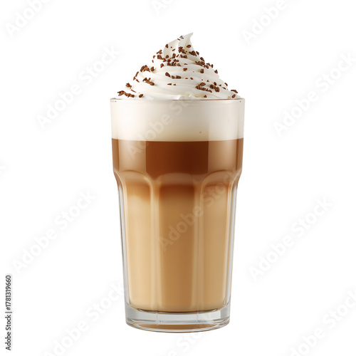 Creamy Coffee Beverage Served in a Tall Glass During the Morning Hours.
