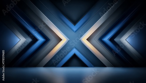The image is a blue and white design with a lot of angles and lines. It has a futuristic and modern feel to it