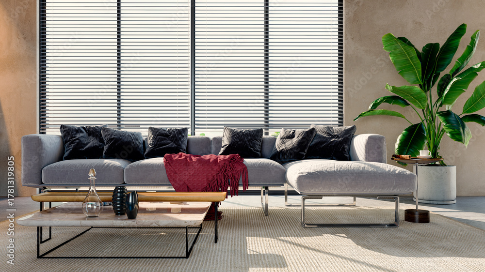 Naklejka premium Large luxury modern bright interiors Living room mockup illustration 3D rendering image