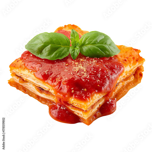 Delicious Lasagna Served With Fresh Basil and Savory Tomato Sauce on a White ...