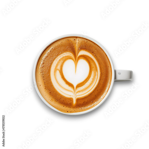 Coffee With Heart-Shaped Latte Art Served in a White Cup