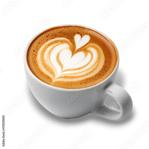 Coffee With Heart-Shaped Latte Art Served in a White Cup.