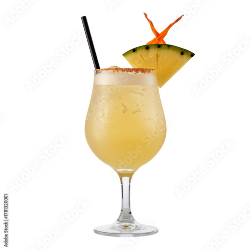 Refreshing Tropical Cocktail Served With a Pineapple Slice and a Colorful Gar...