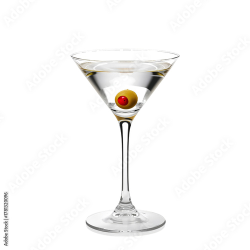 Classic Cocktail Served in Elegant Glass With Green Olive and Red Pimento