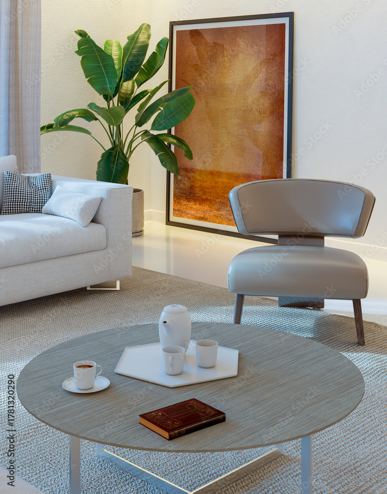 Fototapeta premium Large luxury modern bright interiors Living room mockup illustration 3D rendering image