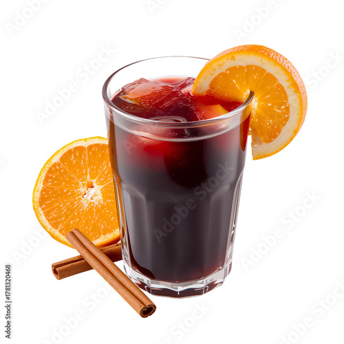 Refreshing Drink With Orange Slices and Cinnamon Sticks in a Glass