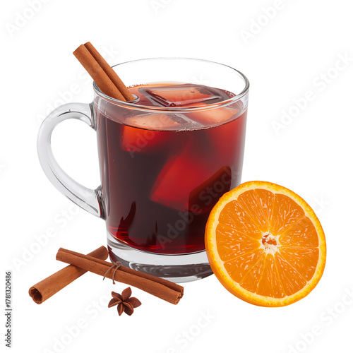 Refreshing Drink With Orange Slices and Cinnamon Sticks in a Glass.