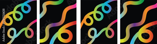 Colorful Abstract Gradient Ribbon Lines. Digital Art Wave Shapes Set for Backgrounds Posters and Creative Design.