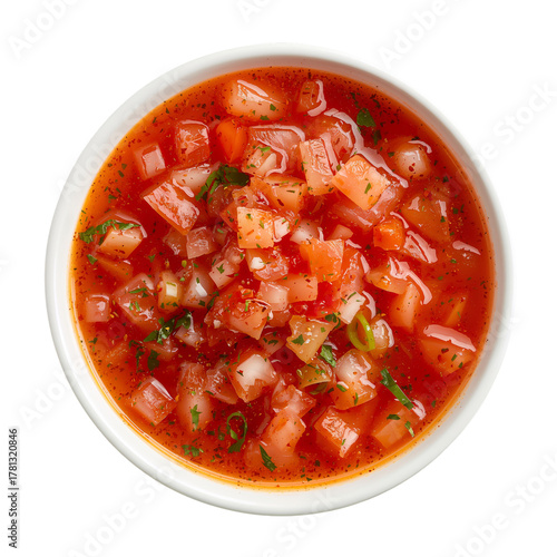 Fresh Tomato Salsa With Herbs Served in a Glass Bowl at a Summer Gathering.