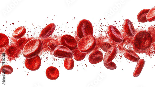 Flowing red blood cells isolated on transparent or white background