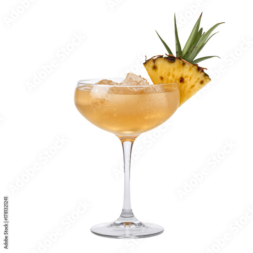 Bright Tropical Cocktail Served in a Glass With Ice and a Pineapple Slice.