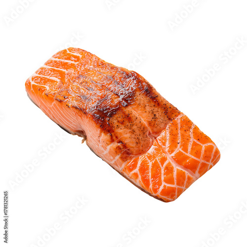 Delicious Grilled Salmon Fillet With a Crispy Surface and Herbs Served on a W...