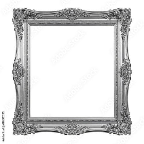 Ornate Silver Picture Frame With Intricate Details in a Blank Design