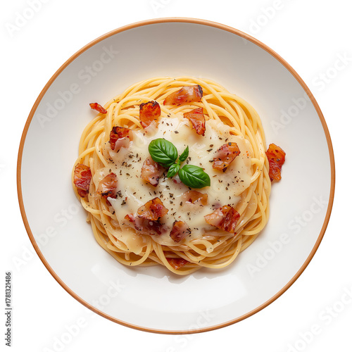 Delicious Pasta Dish Served With Crispy Toppings on a Clean White Plate.
