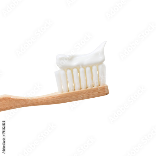 Natural Wooden Toothbrush With Toothpaste Ready for Healthy Oral Care Routine