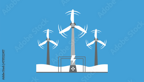 Wind turbines generating energy in a snowcovered landscape demonstrating their functionality in cold climates.