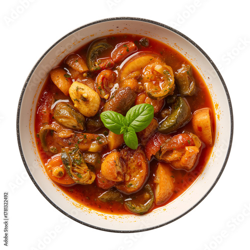 Colorful Vegetable Stew in a Bowl With Fresh Herbs and Rich Sauce.