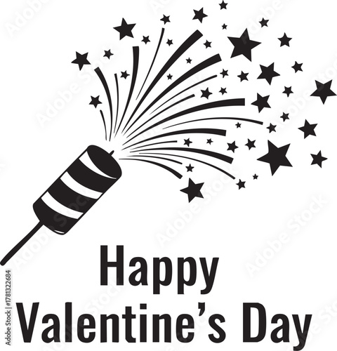 Happy valentines day greeting with a firecracker exploding with stars