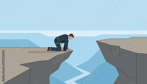 A climber peers over the edge of a cliff contemplating the vast valley below reflecting the solitude and introspection that often accompanies the sport.