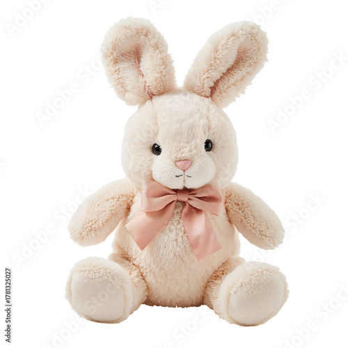 Soft Bunny Toy With Pink Accents and a Bow Sitting on a Light Surface, Perfec...