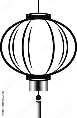Simple black and white illustration of a traditional chinese lantern with tassel