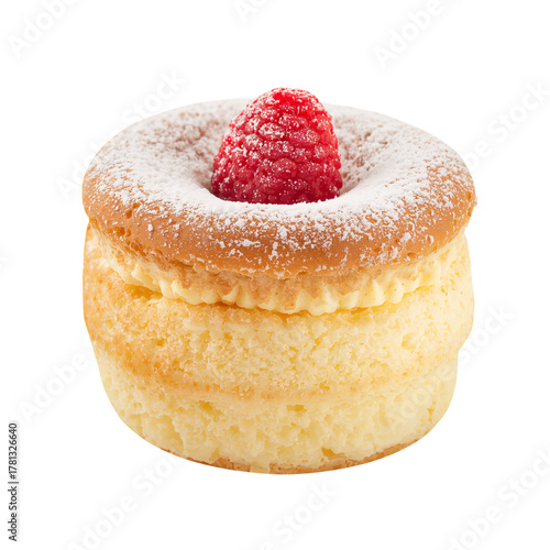 Delicious Raspberry Dessert With Creamy Filling and Powdered Sugar on Top for...
