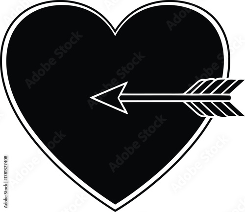 Black heart pierced by an arrow symbol of love and romance