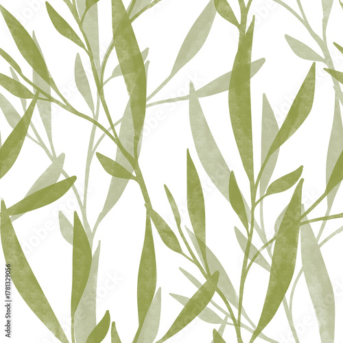 watercolor leaves colorful green textured seamless pattern
