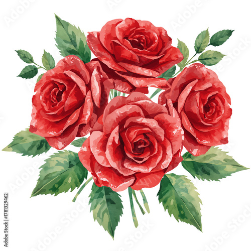 Beautiful Bouquet of Red Roses Arranged With Green Leaves for Decoration.